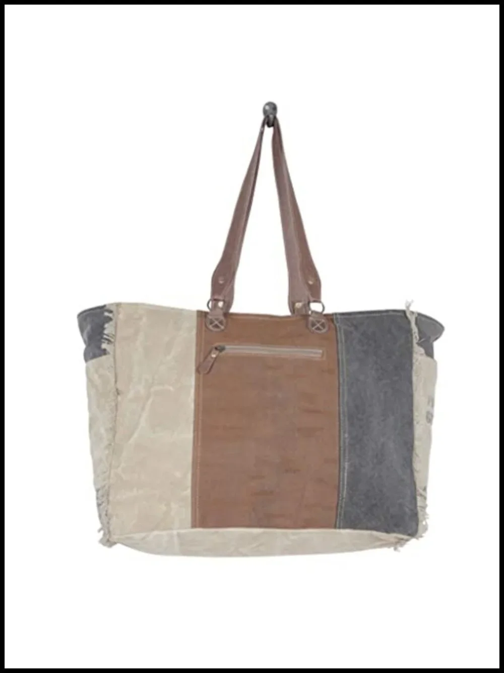 Canvas Weekender Bag with Leather Strap - Handcrafted Satchel Shoulder Bag